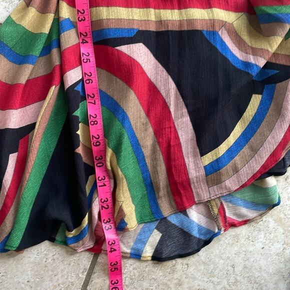 Alice + Olivia Adrianna Rainbow Print Wrap Mini Dress - Picture 15 of 16